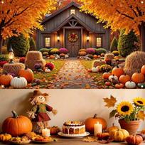 2D Fall Pumpkin & Scarecrow Backdrop Photography Background Banner 47.2x31.5inch/120*80cm orange