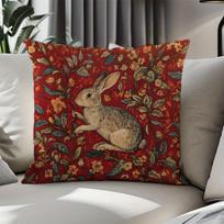 1Pc William Morris Style Vintage Rabbit Throw Pillow Cover,Suitable For Sofa,Bedroom,Living Room,A Retro Gift For Animal Lovers. Peach skin 18*18(CM)-1Pcs brown