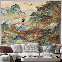 Luxurious Traditional Chinese Dragon Landscape Tapestry Wall Hanging Asian Decor Mural Art Fabric Textile Oriental Style Home De 100X70CM gray