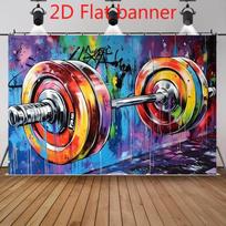 2D Flat banner, 1pc - Vibrant fitness-themed barbell party banner - Colorful weightlifting designDJH 47.2x31.5inch/120*80cm blue