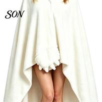 Animal Hooded Cape Wearable Blanket Hoodie, Adults Oversized Fleece Sweatshirt Themed Sleepwear, Halloween Cosplay Costume Plush Shawl H beige