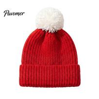 Children Daily Outing Knit Accessory Kids Christmas Pompom Hat, Toddler Red Knitted Warm Cute Hat for Boys Girls Winter Brimless Infant Cozy red