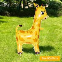 Large Size 4D Dinosaur Dog Cat Standing Foil Balloons Animals Walking Balloon With Wheel For Kids Birthday Party Decoration yellow