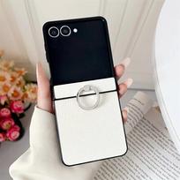 For Samsung Galaxy Z Flip 7 6 5 4 3 5G Phone Case Solid Color Lychee Pattern PU Leather Ring Holder Shockproof Protective Cover Galaxy Z Flip7 black