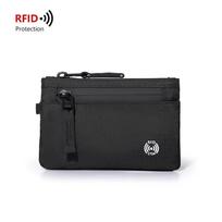 Luxury Rfid Credit Card Holder Anti Theft Slim Key Card Case with Zipper with Carabiner Coin Purse Male Purse black