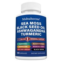 Sea Moss Dietary Supplement, With Turmeric, Apple Cider Vinegar, 120 Capsules Per Bottle 120 Capsules blue