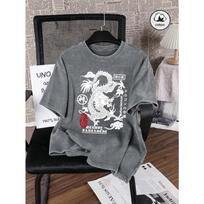 Japanese Harajuku Dragon Printing Women Washed TShirts Casual T Shirt Summer Hip Hop Streetwear Cotton Oversized Clothes M gray
