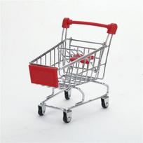 Žavingas vaikiškas mini metalinis pirkinių vežimėlis ir spalvingas krepšelis vaidmenų žaidimų žaislų rinkinys vaizduotei 11.5cmx8cmx12cm(4 4/8"x3 1/8"x4 6/8") raudona