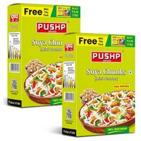 Pushp Brand Mini Soya Chunks High Protein Vegetarian Soya Wadi 200g Pack of 2 Total 400g Versatile Plant Based Food white