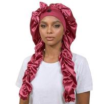 Long Curling Ribbons Sleep Bonnet Satin Material Curling Bonnet Heatless Curl Bonnet  For Long Hair raudona