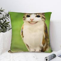 Funny Smiling Meowl Cat (2) Pillow Case  Morden Pillow Cover Design Pillowcases For Sofa Bedroom Home Decor 55X55CM beige