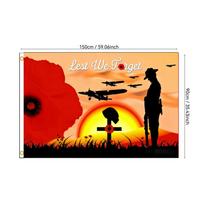 Lest We Forget Poppy Flag 2x3ft 3x5ft - Remembrance Day Soldier Cross Banner Polyester Memorial Decor for Outdoor Indoor Wall 60 x 90cm beige