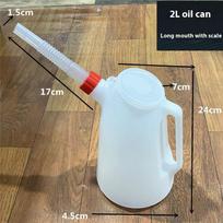 1 vnt. Universali 1,2/2/3/4/5 litro talpos garažinė alyvos/kuro matavimo ąsotis su ilgu snapeliu automobiliui, motociklui, plastikinė alyvos talpykla 2L white