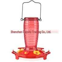 Hanging Glass Hummingbird Feeder with Detachable Flower Design Stripe Pattern raudona