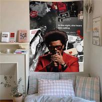 The Weeknd Themed Poster Tapestry Fan Support Wall Hanging for Party Aesthetic Background Cloth for Bedroom Wall Decor Fans Gift 100X70CM white