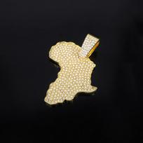 Unisex Trendy Hip Hop Rap Alloy Necklace Cool Map Inlaid Diamond Pendant Fashion Street Style Accessories beige