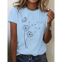 Fashion Women Retro Creative Butterfly Dandelion Print T Shirt Funny Casual O-neck Short Sleeves T-shirt Summer Female Tee Shirt 7XL rožinė
