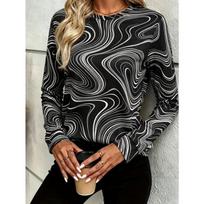 Women's Fashion Casual 3D Print Crew Neck Long Sleeve T-Shirt S gray