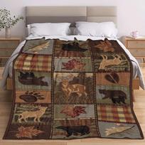 1pc Rustic Cabin Wildlife Ultra-Soft Flannel Throw Blanket U2013 Cozy Lodge Bear, Moose, Deer Design with Autumn Leaves & Plaid Patterns, Warm Lightwe 150X180CM white