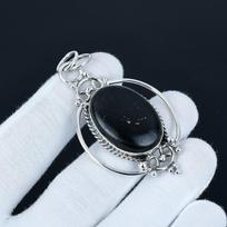 Natūralaus juodo obsidiano brangakmenio pakabukas 925 svarų sterlingų sidabro papuošalai, antikvarinis pakabukas, boho papuošalai, kasdieniai papuošalai, dovanos Motinos dienai 6.5 Cm juoda