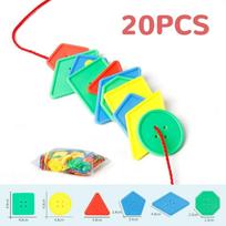 Montessori Toys 20 Pcs Educational Toys for Children Early Learning Geometric Blocks Threading Buttons Teaching Aids green