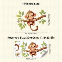 Cute Cartoon Little Monkey on Branch Wall Stickers, Self-Adhesive Decor for Kids Room Bedroom Background Wall Decoration 30x60CM įvairiaspalvis