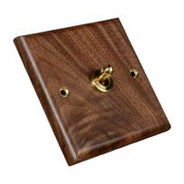 86Mm Wooden Light Switch Panel Black Walnut with Brass Toggle Lever Wall Lamp Switch for Home Lighting Control brown