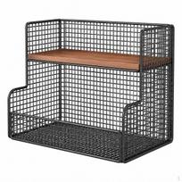 40cm Metalinis medinis lentynų blokas, 2 pakopų spintelės organizatorius virtuvei, Kūrybiška stalo mikrobangų krosnelės lentyna, gray