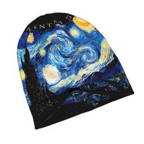 ZLIENSZUS Van Gogh Starry Night Beanie Hat - Iconic Starry Night, Modern Adult Suitable for Streetwear & Casual Outfits, Van Gogh Themed Accessory for One Size gray