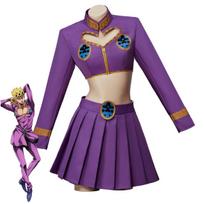 Anime JOJO's Bizarre Adventure Golden Wind Giorno Giovanna Cosplay Costume Sexy Purple Skirts Crop Top and Mini Skirts Party Set XS（old）&JOJO violetinė