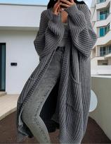 KOSY Women Autumn Winter Warm Knitted Sweaters Loose Casual Lazy Style Long Cardigan Coat S black