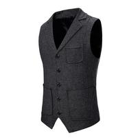 Herringbone Tweed liemenė vienaeilis atvartas liemenė vyriškas kostiumas švarkas Drabužiai plius dydis L juoda