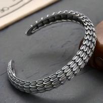 1pc 925 Silver Plated Personalized Dragon Scale Pattern Bracelet, Trendy and Retro Wristband sidabras