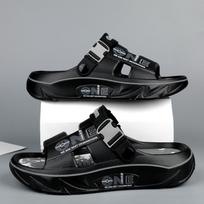 Unisex Cross-Strap Chunky Sole Sport Slides: Soft, Non-Slip, Wear-Resistant Beach Shoes with  Stepping on Poop  Comfort, Trendy and Versatile Style. 38-39 juoda/pilka spalva