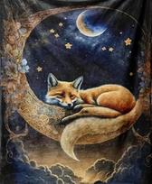 Charming Sleeping Fox on Crescent Moon Blanket - Soft, Cozy, Stylish Decor for Ultimate Home Comfort and Ideal Gift Choice Size: 75*100cm, Weight: 230 GSM gray