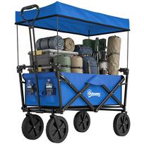 Folding Cart with Removable Canopy Adjustable Handle Length and Angle and Carry Bag Load 100 kg Blue 97 x 52 x 105 cm
