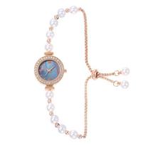 Slim Strap Ladies Quartz Watch Adjustable Vintage Female Clock Rhinestone Watch  Festival Gift mėlyna
