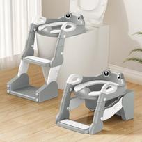 Adjustable Potty Chair, 2 IN 1 Toddler Training Toilet Seat with Anti-Slip Step Stool Ladder for Kids, Soft Seat Potty Set pilka spalva