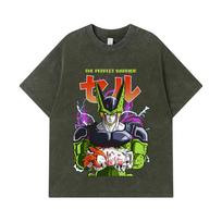 275 GSM Washed T-shirts 100% Cotton Dragon Ball V46 Perfect Cell Print Unisex Heavy Cotton T Shirt S armijos žalia spalva