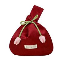 Tulip-Style Hand-Sewn Satin Wrist Bag for Weddings and Parties red