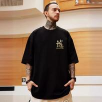 New Chinese Style Year of the Dragon Printed Short Sleeve T-shirt Men Plus Size Loose Street Hip Hop Half Sleeve Tops M brown