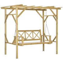 Swing Bench with Pergola, for 2 People, Height-adjustable, Solid Wood Frame, 2.21 x 1.40 x 1.96 m 221 x 140 x 196 cm natūrali