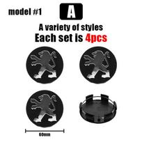 2026 Hot Car Sticker 4pcs Car 60MM Wheel Center Covers Hub Caps Badge Emblem For Peugeot 405 605 806 RCZ 206 207 208 306 307 508 black