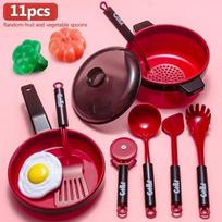 Children's Home Kitchen Utensils Baby Kitchen Toys  Playsetss Puzzle Playset 3 to 6 Years Old Simulated Cooking Girl's Birthday Gift Present red
