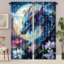 2pcs, Dragon Pattern Curtains Polyester Light Filtering Rod Pocket Design for Bedroom Living Room Office Home Decoration Easy In 60×150cm gray