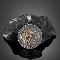 Norse Mythology Odin's Wolf Necklaces Men Stainless Steel Viking Runes Vegvisir Amulet Pendant Scandinavian Vintage Male Jewelry 60CM gray