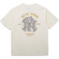 New Era Qing Teng High School Series MLB New York Yankees Back Logo Crew Neck Summer American Short Sleeve T-Shirt Unisex T-Shirt Ivory 14529236 S gray
