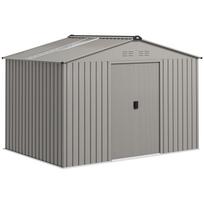 Garden Storage Shed, Metal Outdoor Storage Shed House with Foundation Kit, Ventilation, Doors, 9 x 6FT, Grey 277 x 195 x 192 cm pilka