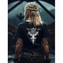Schildmaiden prailginti marškinėliai Helm of Awe su varnomis Nordic Viking apranga S juoda