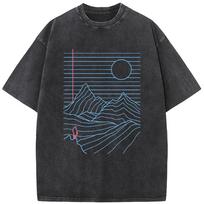 Men's Outdoor Linear Landscape Short-Sleeved Shirt Grams Of High-Quality Washed Old Tshirt Vintage Colored Mens T-shirts 2XL gray